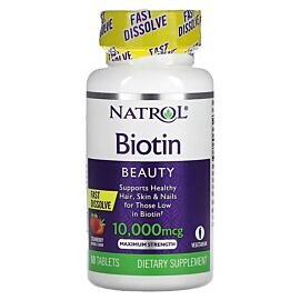 Natrol Biotin Fast Dissolve Strawberry 10,000 мкг 60 таблеток, Полуниця