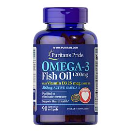 Puritan's Pride Omega-3 Fish Oil plus Vitamin D3 90 капс