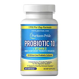 (Термін 02.2025) Puritan's Pride Probiotic 10 with Vitamin D 60 капс