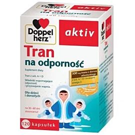 Doppelherz aktiv Tran Omega-3, риб'ячий жир із печінки тріски, вітаміни А та D, 120 желатинових капсул