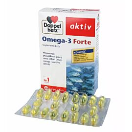 Doppelherz Aktiv Omega-3 Forte, риб'ячий жир, жирні кислоти Омега-3, 60 желатинових капсул на 30-60 днів прийому