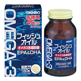 ORIHIRO Omega 3, жирні кислоти ЕРА, DHA, Риб'ячий жир, 180 капсул на 45 днів прийому