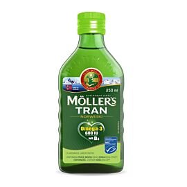 Mollers tran omega-3 риб'ячий жир з Норвегії для дорослих та дітей від 3 років, вітаміни А, D, Е, смак яблук, 250 мл