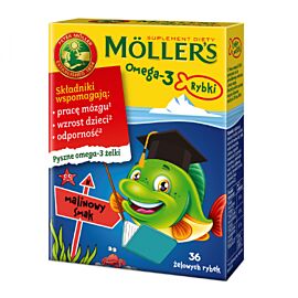 Mollers Tran Omega-3 Rybki, риб'ячий жир з вітаміном D для дітей від 3-х років, смак малини, 36 желейок на 16 днів