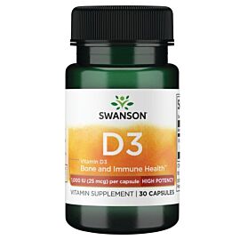 Swanson вітамін D3 (холекальциферол) 1000IU (25 мкг), 30 капсул на 30 днів прийому