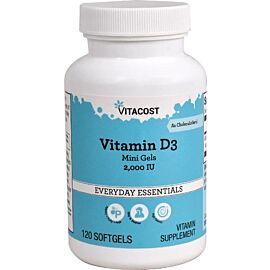 Vitacost Vitamin D3 2000 UI (50 мкг) вітамін D3 міні капсули із сафлоровою олією, 120 капсул