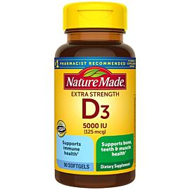 Nature Made Vitamin D3 Ultra Strength 5000 IU, вітамін D3 5000 IU, 125 мкг, 90 желатинових капсул