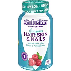 Vitafusion Gorgeous Hair Skin & Nails Natural Raspberry вітаміни, цинк, йод, біотин 5000 mcg, 100 мармеладок