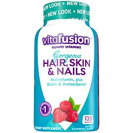 Vitafusion Gorgeous Hair Skin & Nails Natural Raspberry вітаміни, цинк, йод, біотин 5000 mcg, 135 мармеладок