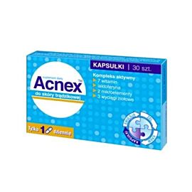 Acnex вітаміни, лактоферин, екстракти для шкіри, схильної до акне, 30 капсул