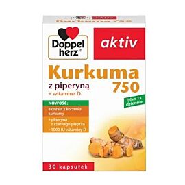 Doppelherz aktiv Kurkuma 750 екстракт куркуми, пеперин чорного перцю, вітамін D 1000 IU, 30 капсул