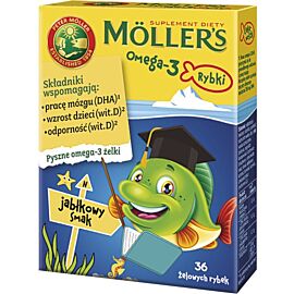 Mollers Tran Omega-3 Rybki риб'ячий жир з вітаміном D для дітей від 3 років, яблучний смак, 36 желейок
