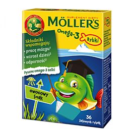 Mollers Tran Omega-3 Rybki, риб'ячий жир з вітаміном D для дітей від 3-х років, фруктовий смак, 36 желейок на 16 днів