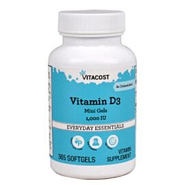 Vitacost Vitamin D3 1000 IU (25 мкг) вітамін D3 міні капсули із сафлоровою олією, 365 капсул