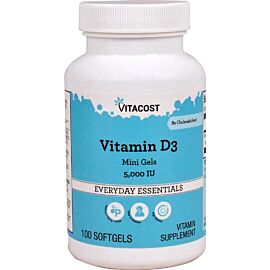 Vitacost Vitamin D3 5000 МО (125 мкг), вітамін D у мінікапсулах із сафлоровою олією, 100 капсул на 100 днів