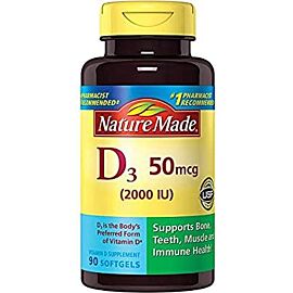 Nature Made Vitamin D3 2000 IU, вітамін D 50 мкг, 90 желатинових капсул на 90 днів