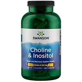 Swanson Premium Choline & Inositol, Холін 250 мг + Інозитол 250 мг, вітамін В4, вітамін В8, 250 капсул на 250 днів прийому