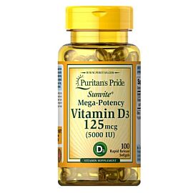 (Зліплені капсули) Puritan's Pride Vitamin D3 5000 IU 100 капсул