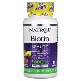 Natrol Biotin Extra Strength (Strawberry) 5,000 mcg 90 таблеток, Полуниця