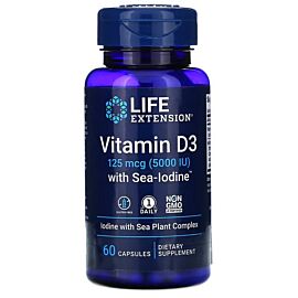 Life Extension Vitamin D3 with Sea-Iodine 5,000 IU 60 капсул.