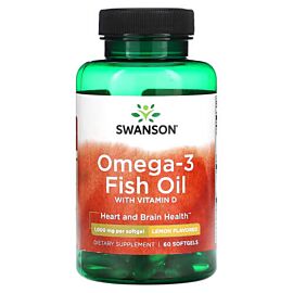 Swanson Omega-3 Fish Oil with Vitamin D Lemon 60 рідких капсул