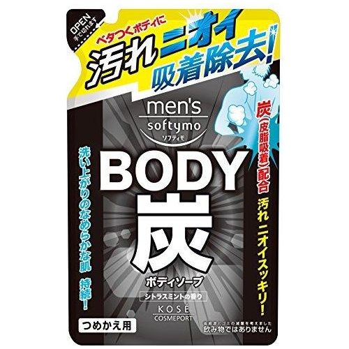KOSE Mens Softymo Body Soap Чоловіче рідке мило для тіла з деревним вугіллям, поповнення 400 мл