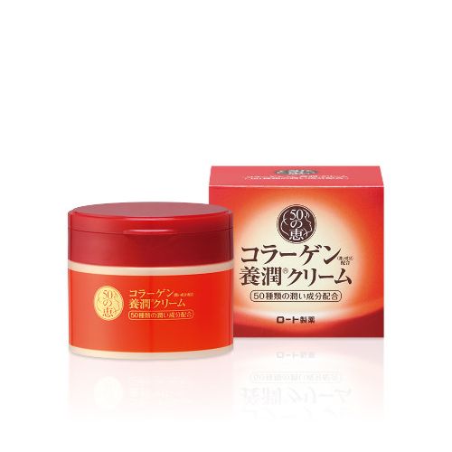 Rohto 50 no Megumi Yojun Aging Care антивіковий крем із колагеном, гіалуроновою кислотою, Q10, 90 г