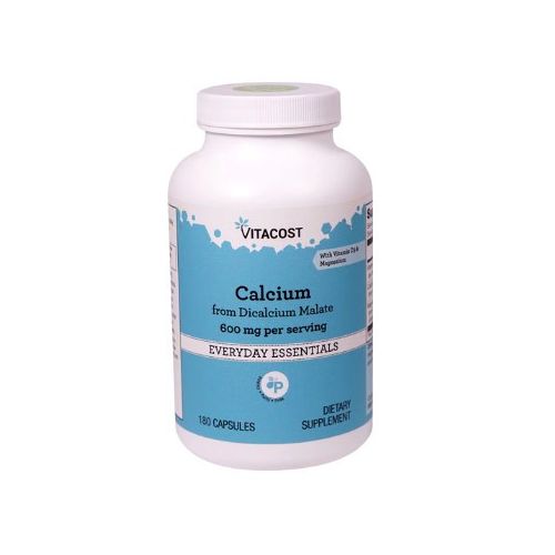 Vitacost Calcium from Dicalcium Malate 600 mg, кальцій, магній, вітамін D3, 180 капсул на 60 днів. До 05/2026