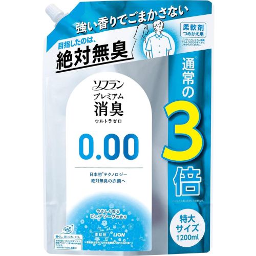 LION Soflan Premium Deodorizer Ultra Zero Кондиціонер для білизни, захист від неприємних запахів, аромат мила, поповнення 1200 мл