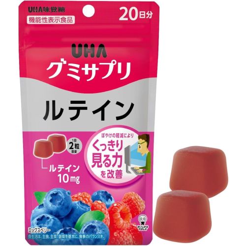 UHA Gummy Supplement Lutein Mixed Berry лютеїн 10 мг, екстракт чорниці, колаген, 40 желейок на 20 днів 08/2026