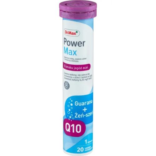 Dr.Max Power Max вітаміни, мінерали, женьшень, Q10, гуарана, зі смаком ягід асаї, 20 шипучих таблеток