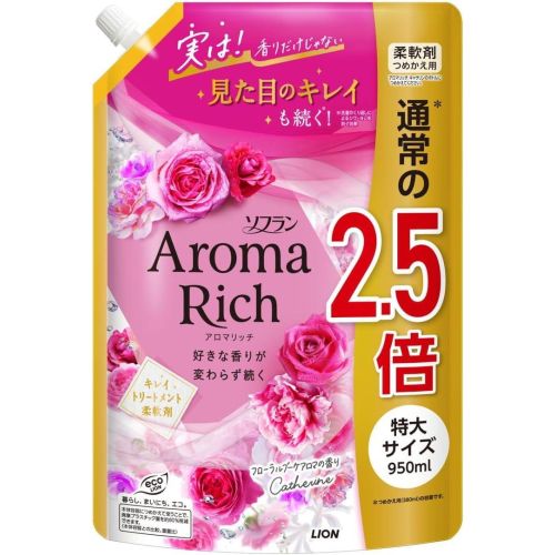 LION Soflan Aroma Rich Catherine Парфумований кондиціонер для білизни, аромат квітів і фруктів, поповнення 950 мл