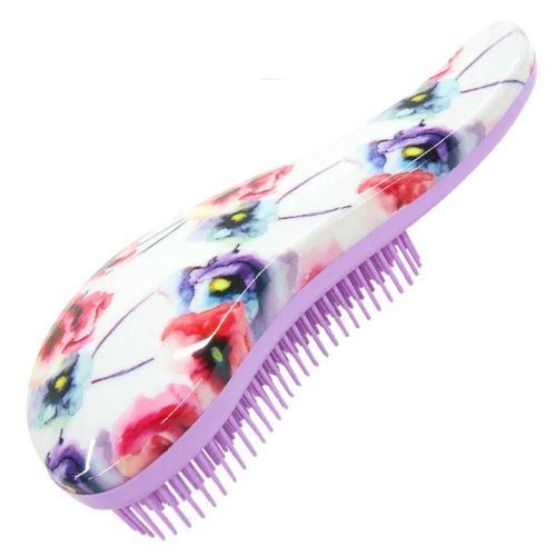 ANNECY Megami Hair Brush TK-1101 Жіноча щітка для неслухняного волосся, квітковий візерунок, фіолетова.