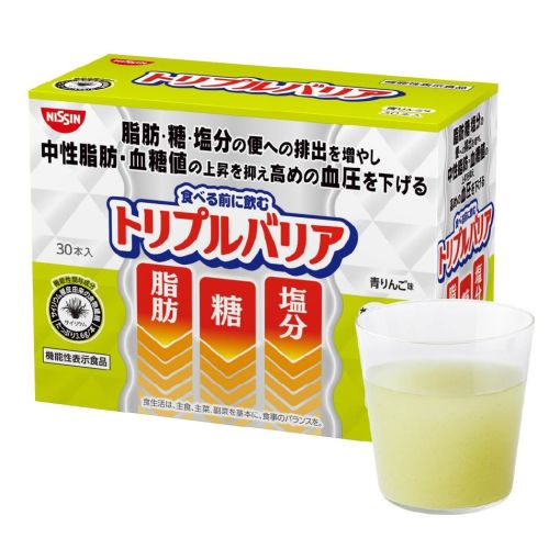 Nissin Foods Triple Barrier Psyllium Напій із лушпиння насіння подорожника, смак зеленого яблука, 30 пакетиків х7 г. До 02/2027