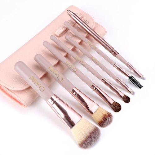 CLAIRE Makeup brush set Набір 7 пензлів для макіяжу з рожевим чохлом, відділенням для зберігання