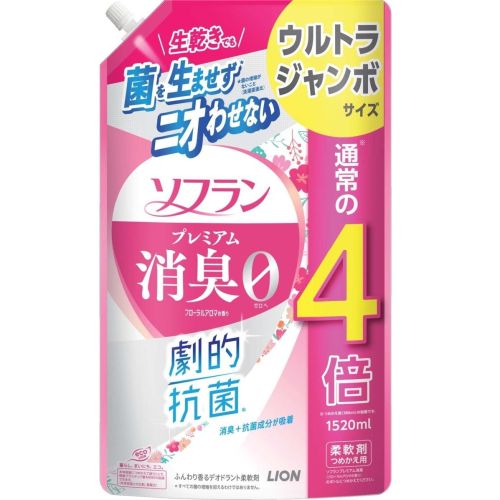 LION Soflan Premium Deodorizer Кондиціонер для білизни, квітковий аромат, поповнення 1520 мл