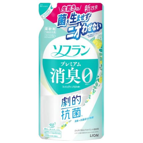 LION Soflan Premium Deodorizer Кондиціонер для білизни, аромат свіжої зелені, поповнення 380 мл