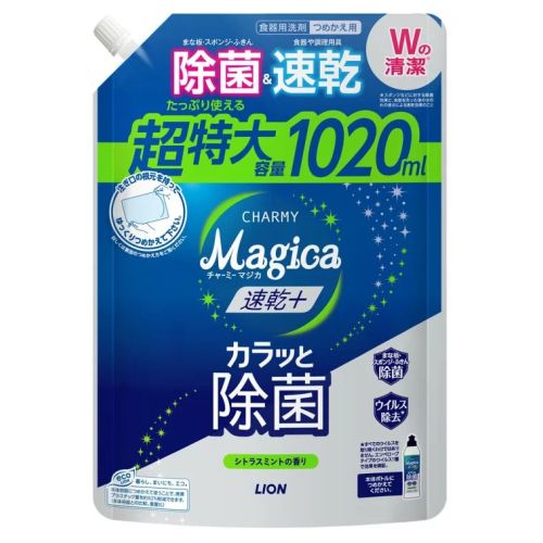 LION Charmy Magica Quick Dry Antibacterial Засіб для миття посуду, аромат цитрусова мята, поповнення 1020 мл