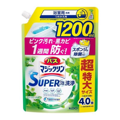 Kao Bath Magiclean Super Очищуючий засіб для ванної, аромат зеленої трави, поповнення 1200 мл