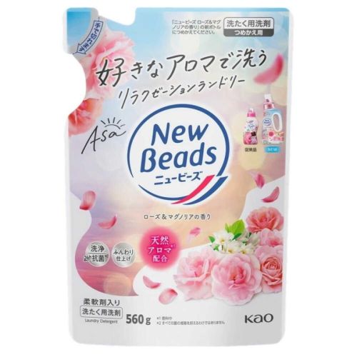 Kao New Beads Гель для прання білизни, аромат троянда та магнолія, поповнення 560 г