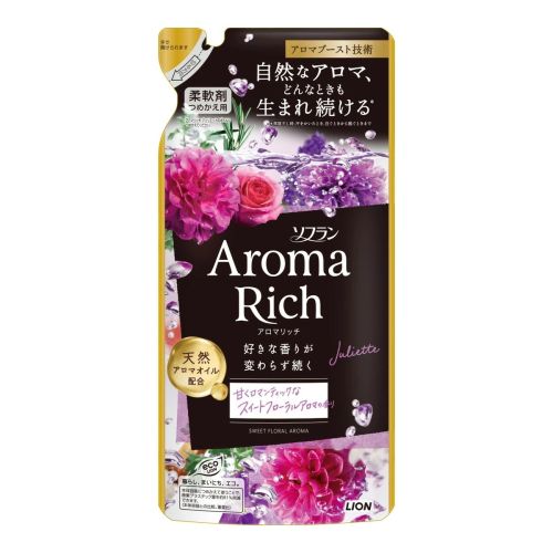 LION Soflan Aroma Rich Juliet Парфумований кондиціонер для білизни, квітковий аромат, поповнення 380 мл
