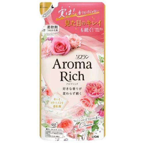 LION Soflan Aroma Rich Diana Парфумований кондиціонер для білизни, аромат троянди, поповнення 380 мл