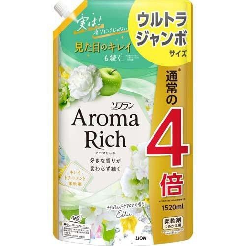 LION Soflan Aroma Rich Ellie Парфумований кондиціонер для білизни, аромат свіжого букета, поповнення 1520 мл