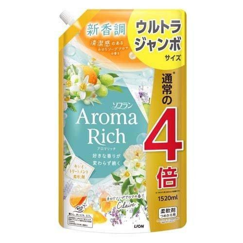 LION Soflan Aroma Rich Claire Парфумований кондиціонер для білизни, аромат неролі, поповнення 1520 мл