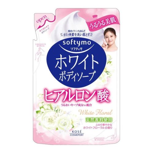 KOSE Softymo White Body Soap Рідке мило для тіла з гіалуроновою кислотою, квітковий аромат, поповнення 420 мл