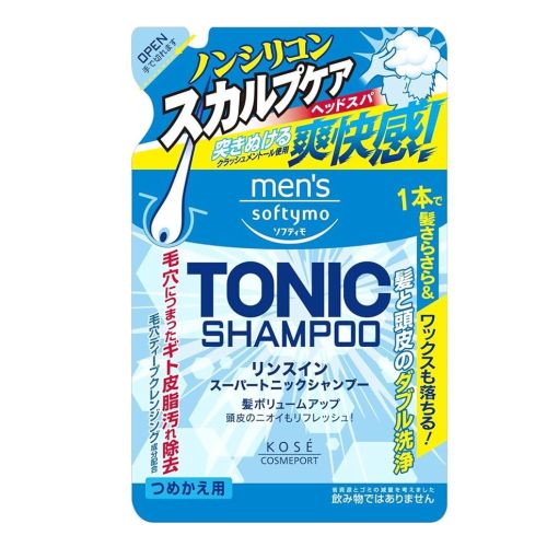 KOSE Mens Softymo Rinse-in Super Tonic Shampoo Чоловічий шампунь з ментолом, поповнення 400 мл