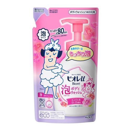 Kao Biore U Foaming Body Wash Angel Rose Гель-пінка для душу для дітей і дорослих, поповнення 480 мл