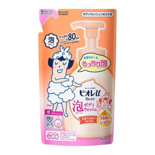 Kao Biore U Foaming Body Wash Moisturizing Зволожуюча гель-пінка для душу для дітей і дорослих, поповнення 480 мл