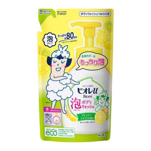 Kao Biore U Foaming Body Wash Fresh Citrus Гель-пінка для душу для дітей і дорослих, поповнення 480 мл