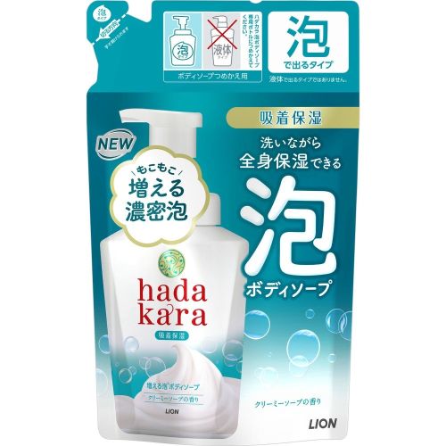 LION Hadakara Foam Зволожуюче пінне мило для тіла, аромат кремового мила, поповнення 440 мл